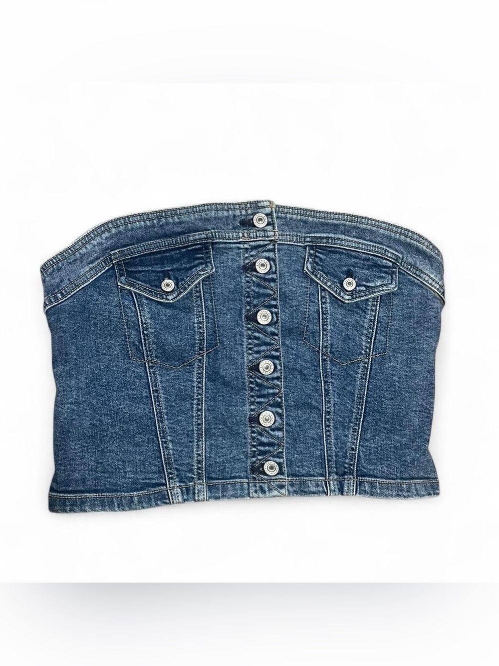 NWT American Eagle Denim Button-Front Strapless Tube Top - Blue